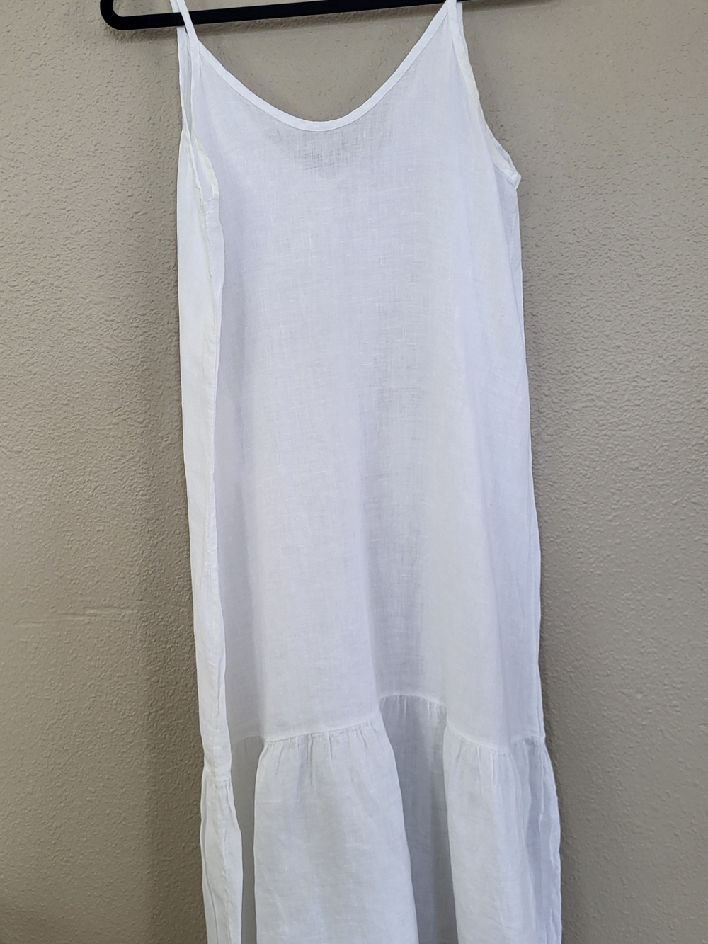 Terzo Millennio Italy White Linen Ruffle Hem Maxi Dress ART Beachy Coastal Small